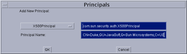 Principals dialog to add a X500Principal